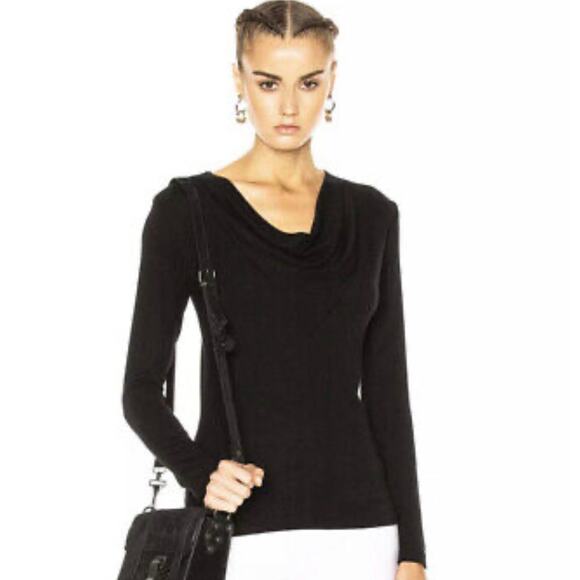 James Perse T Shirt Cowl Drape Neck Long Sleeve Black James Perse Sz 4 XL Flaws - Picture 2 of 10